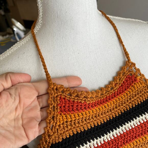 Festival Crochet Fringe Halter Top Coachella Boho Hippie Party Forever 21 M/L - Picture 3 of 9